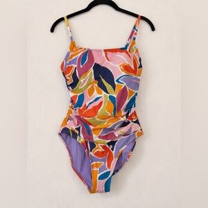 Anne Cole Bold Leaf-Print One-Piece Swimsuit - Pink, Orange, Purple, Blue
